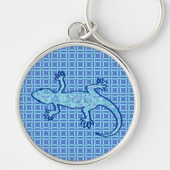 Chaveiro Tribal batik Gecko - pasta azul denim (Frente)