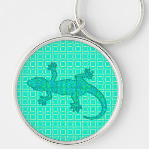 Chaveiro Tribal batik Gecko - turquesa / pavão