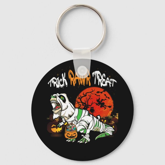 Chaveiro Trick Rawr Treat Halloween Dinossaur T Rex Pumpkin (Frente)