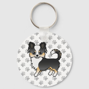 Chaveiro Tricolor preto Cão e patas de longa Casaco Chihuah