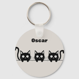 Chaveiro Trio Adorável de Gatos Pretos