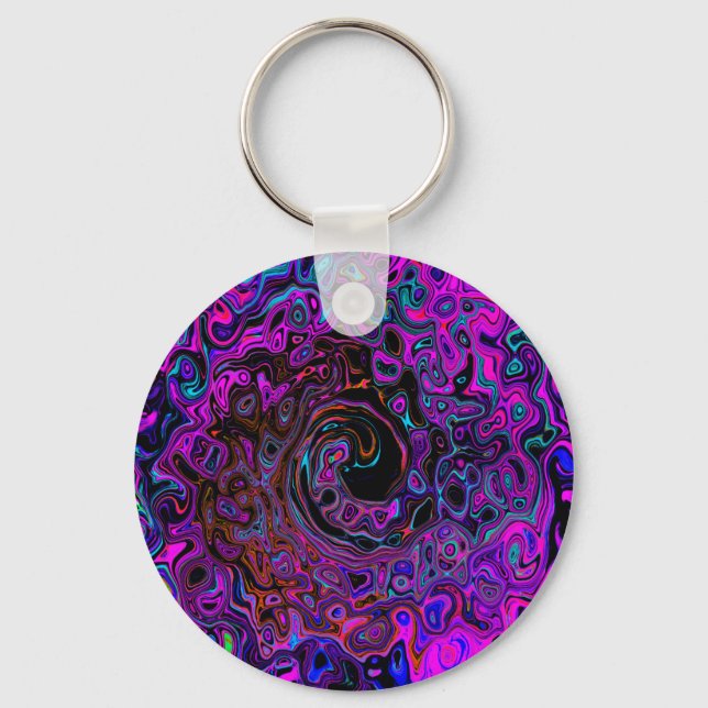 Chaveiro Tripante Preto e Magenta Líquido Remoinho Retro (Frente)