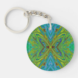 Chaveiro Trippy Chartreuse e Blue Abstrato Butterfly
