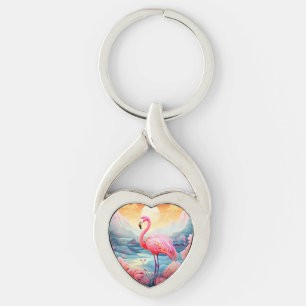 Chaveiro Tropical Flamingo com Flores-76280