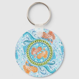 Chaveiro Tropical Koi Mandala   Arte Zen do Oceano Vibrante