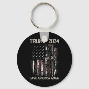 Chaveiro Trump 2024 Save America Again Flag Gun Americano (