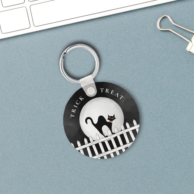 Chaveiro Truque De Halloween Ou Tratar Gato Preto Assustado (Trick or treat cute halloween keychain)