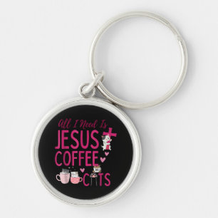 Chaveiro Tudo o que Preciso é Jesus, Café e Gatos Fu Cristã