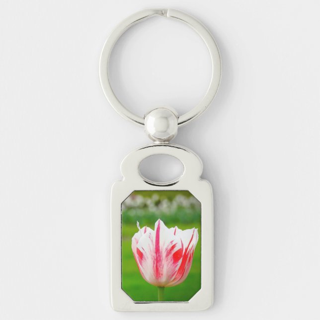 Chaveiro Tulipa Listrada de Vermelho e Branco  (Frente)