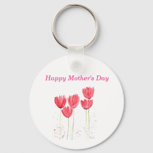 Chaveiro Tulipas cor-de-rosa com aquarela floral elegante M