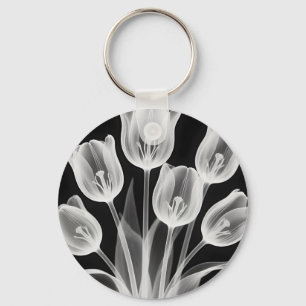 Chaveiro Tulipas Pretas e Brancas Elegantes Monocromáticas