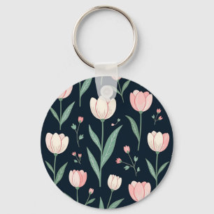 Chaveiro Tulipas Rosa Elegantes Padrão Floral Sem Costura