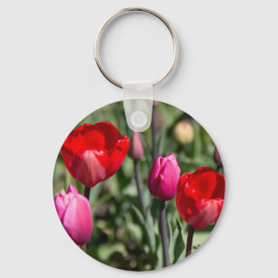 Chaveiro Tulipas vermelhas e roxas delicadas