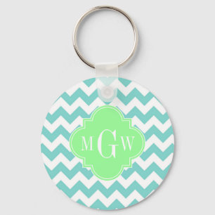 Chaveiro Turq / Aqua Wht Chevron Mint 3 Monograma Inicial