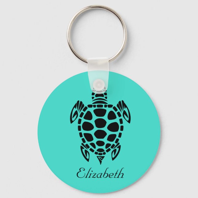 Chaveiro Turquesa de Tartaruga do Mar Tribal Personalizada (Frente)