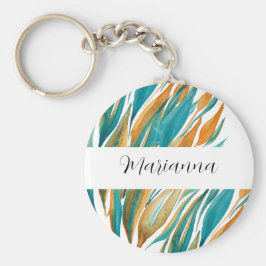 Chaveiro Turquesa E Pó Queda Aquarela Pintada À Mão