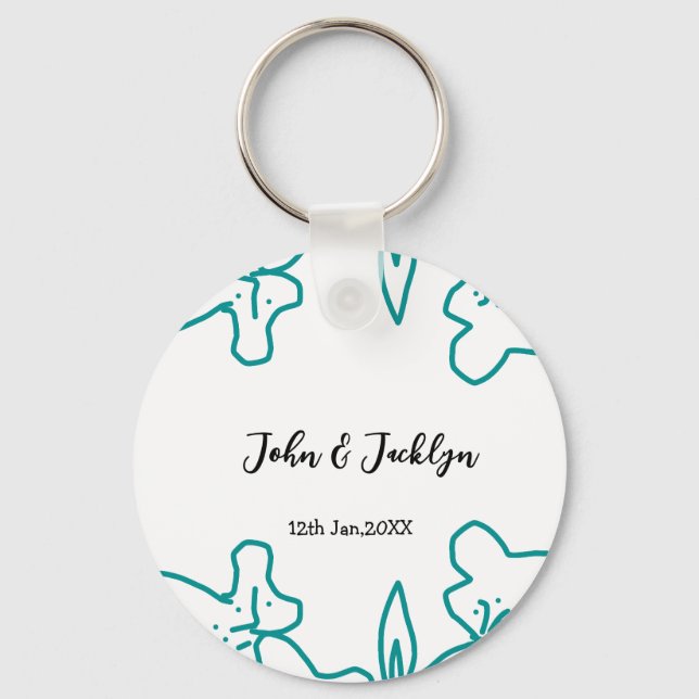 Chaveiro Turquoise blue wedding couple name date flstylish  (Frente)