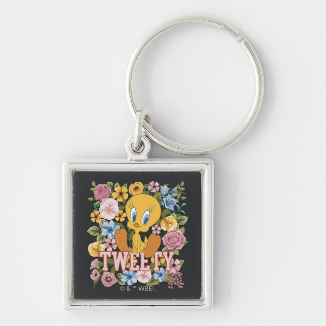 Chaveiro TWEETY™ Bordado Floral Gráfico (Frente)