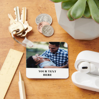 Chaveiro Two Sided Square Photo Keychain - Your Text Here 