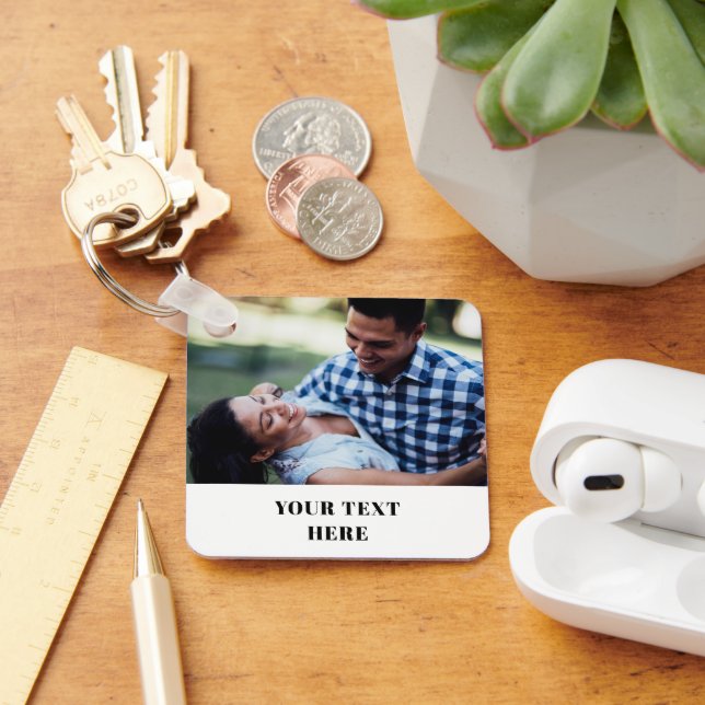Chaveiro Two Sided Square Photo Keychain - Your Text Here  (Mesa)