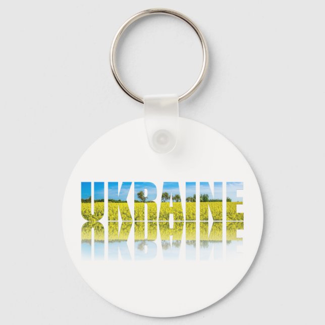 Chaveiro Ucrânia: rótulo com céu azul e campo amarelo (Frente)