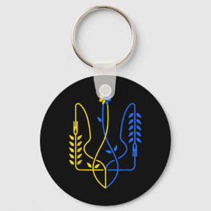 Chaveiro Ucrânia Tridente Dourado Símbolo Bandeira Ucranian