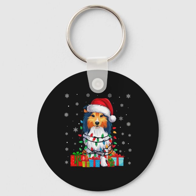 Chaveiro Ugl Xmas Lights Santa Hat Shetland Sheepdog Dog C (Frente)
