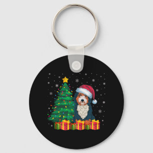 Chaveiro Ugly Bernedoodle Santa Hat Noite Luzes de Natal Ca