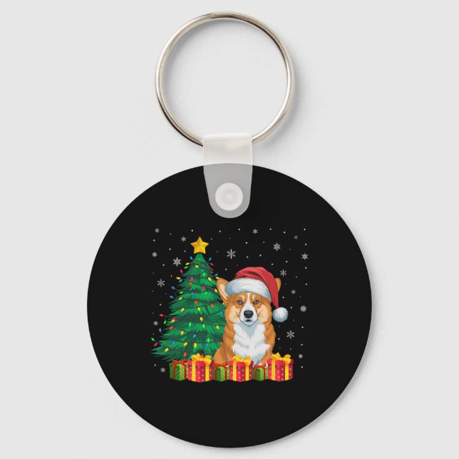 Chaveiro Ugly Welsh Corgi Santa Hat, Luzes De Natal (Frente)
