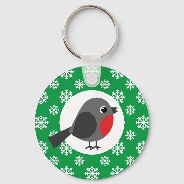 Chaveiro Um belo desenho animado Robin com flocos de neve (Frente)