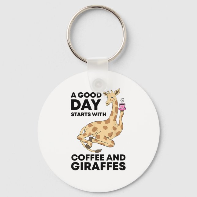 Chaveiro Um Bom Dia Começa Com Café E Girafa Engraçado (Frente)