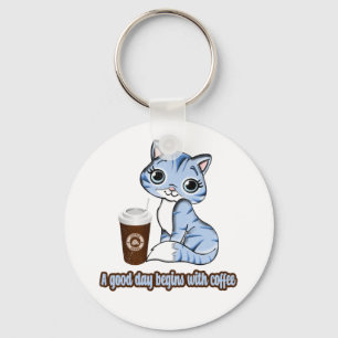 Chaveiro Um Bom Dia Começa Com Café Gatos E Café