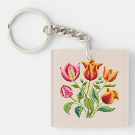 Chaveiro Um Buquê de Tulipas Vermelhas em Acrílico Porta-Ch