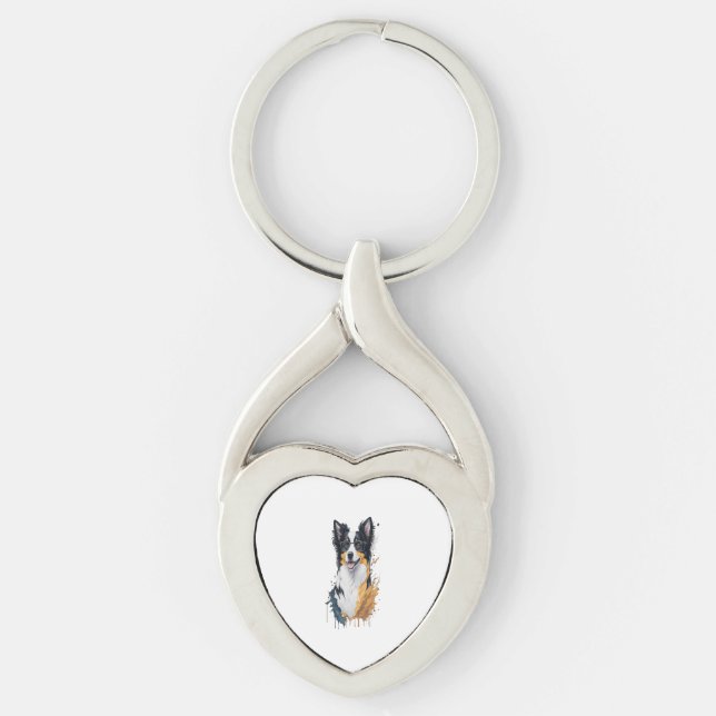 Chaveiro Um cachorro bonito Border Collie (Frente)