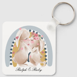 Chaveiro Um Casal Bonito Coelhinho Arco-Íris Personalizado 