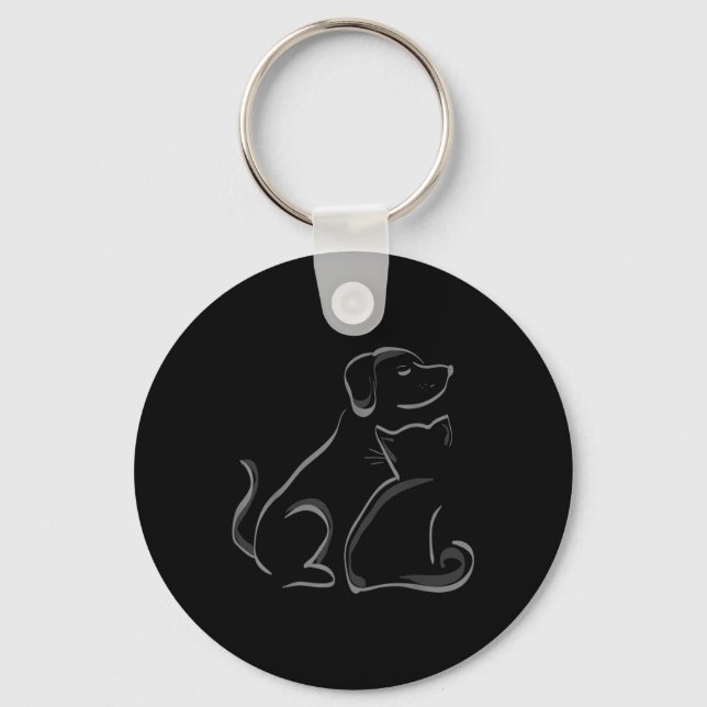 Chaveiro Um Gato E Um Cão Silhoutte Amizade (Frente)