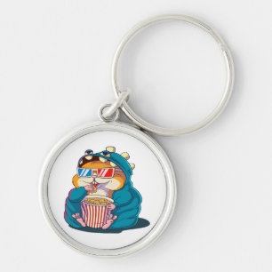 Chaveiro Um hamster engraçado usando óculos come pipoca