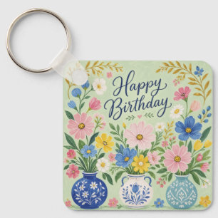 Chaveiro Um Trio de Flores de Aniversário