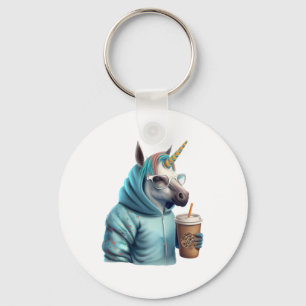 Chaveiro Um unicórnio com capuz bebe um café. 1