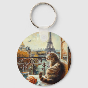 Chaveiro Uma manhã em Paris Ginger Cat em um café