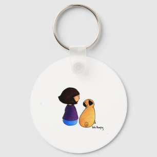 Chaveiro Uma menina e seu Pug (brunette)