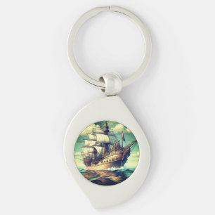Chaveiro Uma Pintura De Um Navio Com As Velas Para Baixo- 5