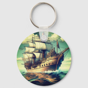 Chaveiro Uma Pintura De Um Navio Com As Velas Para Baixo-56