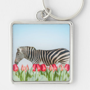 Chaveiro Uma zebra entre as tulipas