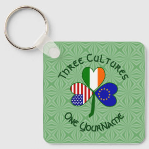 Chaveiro União Europeia Irish American Flags Shamrock Name