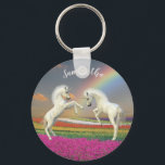 Chaveiro Unicorn Foals Personalizado Arco-Íris<br><div class="desc">Esta design foi criada por meio da alteração digital de uma das minhas pinturas únicas fluidas acrílicas. Ele pode ser personalizado escolhendo o clique para personalizar mais a opção e alterar o nome, as iniciais ou as palavras. Você também pode alterar a cor e o estilo do texto ou excluir...</div>
