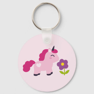 Chaveiro Unicórnio Cor-de-Rosa Bonito com Flor