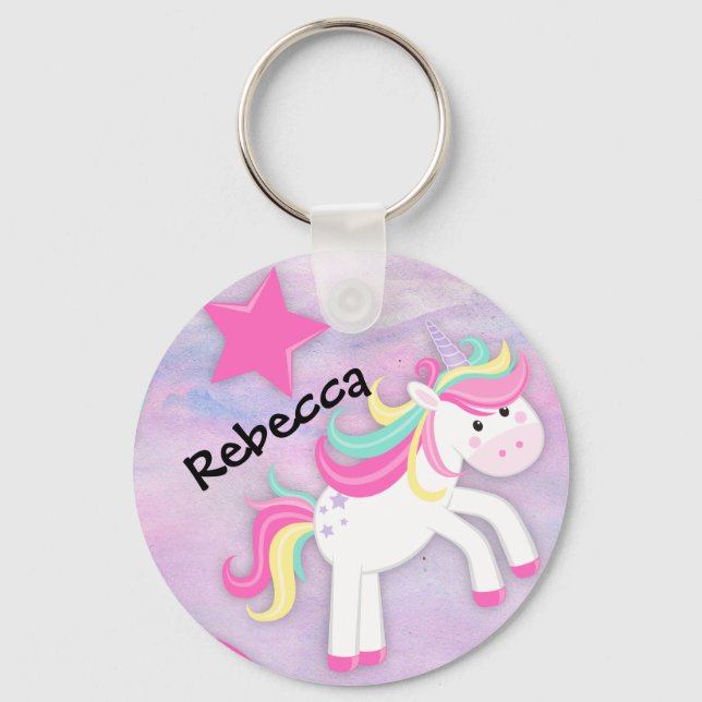 Chaveiro Unicórnio Rosa Pastel Personalizado (Frente)