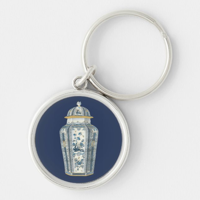 Chaveiro Urna Asiática Decorativa em Azul e Branco (Frente)