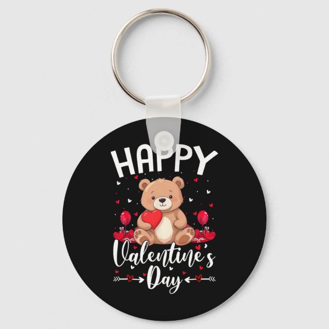 Chaveiro Ursa Feliz Dia dos Namorados Urso Fofo Com Coraçõe (Frente)